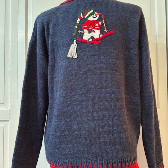 Vintage Christmas Snowman Embroidered Sweater, Tiara International, Sz.M - Picture 2 of 10